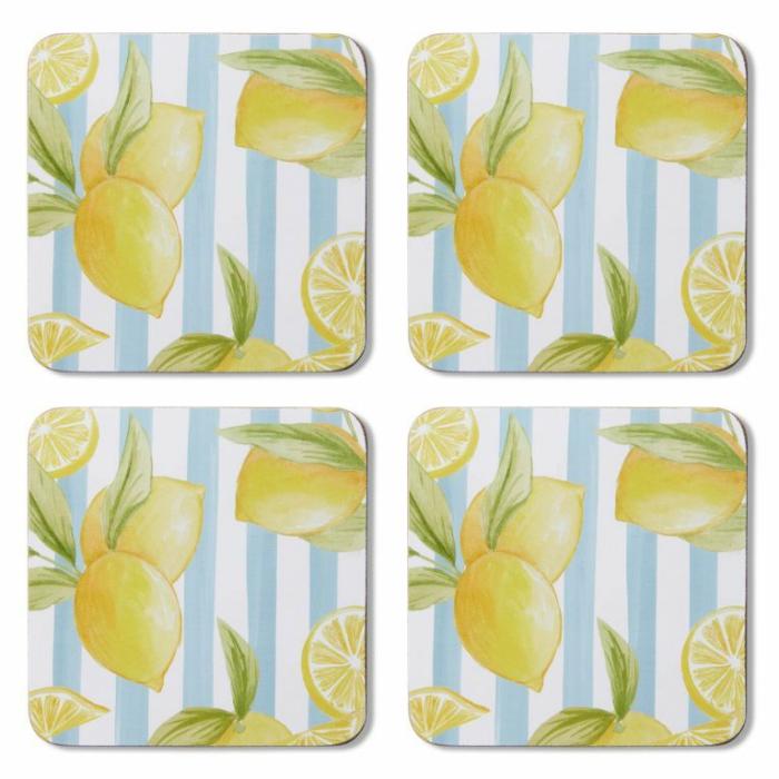 Home Accessories |  Lemon Stripe Coaster Set Of 4 Home Accessories Home Accessories