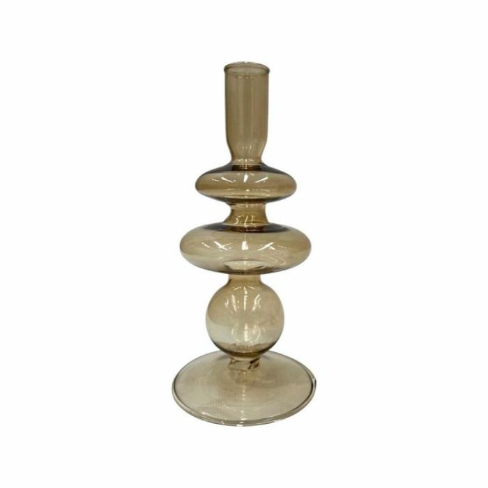 Lanterns & Candle Holders |  Ela Glass Candle Stick Blonde Homewares Brown